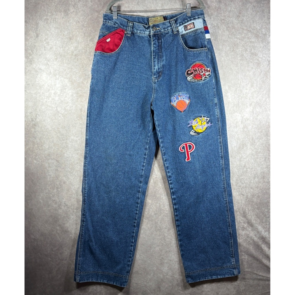 Dtek Jeans Denim Mens Size 36 Blue All Star Players Basketball Patch Baggy Y2K